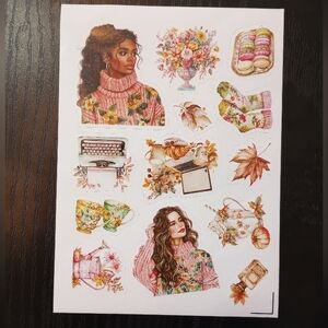 Spring Summer Autumn Floral Sticker Sheet with Cozy Sweater Girls Cottagecore
